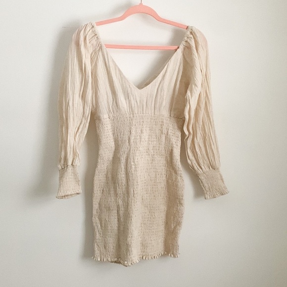 NWT ASOS Stone Smocked Puff Sleeve Peasant Mini Dress 2 - Picture 11 of 12